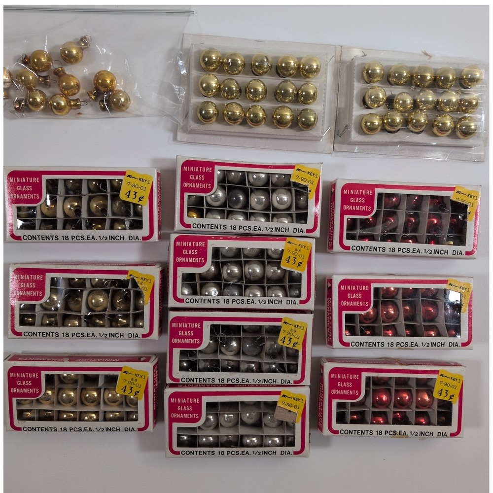 Vtg Kmart Miniature Glass Christmas Ornaments Red Silver Gold 1/2 Inch Lot
